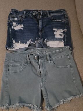 American Eagle Distressed Denim Shorts & Sage Frayed Hem Shorts